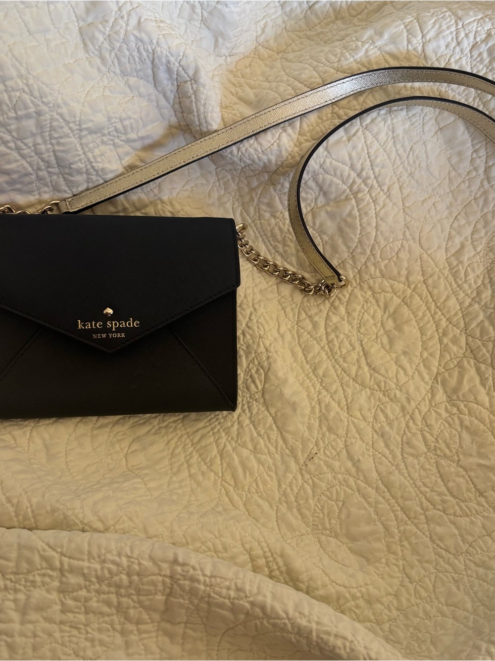 kate spade Black Mini Envelope Crossbody with Silver Strap